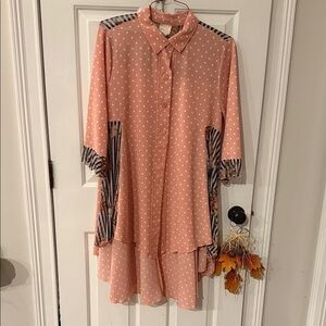 Elegant Pink Polka Dot High Low Dress